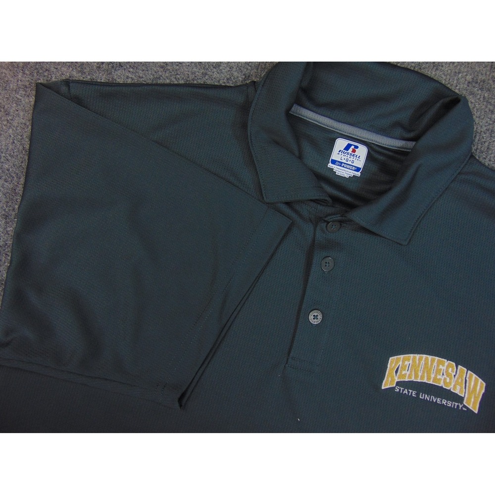 Kennesaw State University Polo Mens‎ Large Russell Athletic Gray Dri-Power Owls